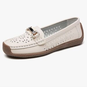 Women's Cream Loafers with Cutout Design